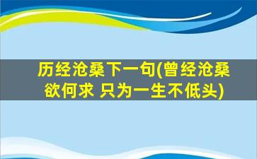 历经沧桑下一句(曾经沧桑欲何求 只为一生不低头)